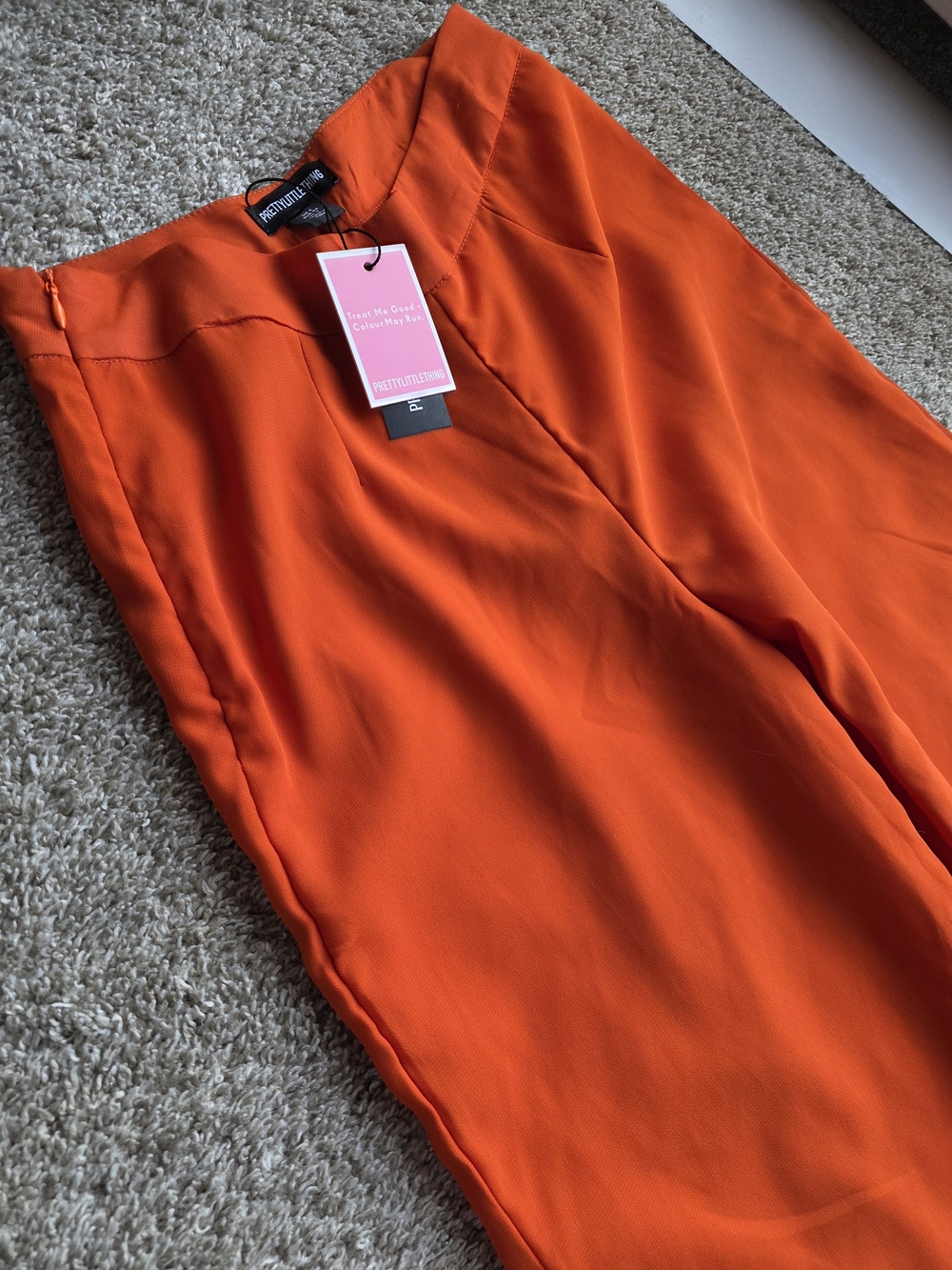 NWT PrettyLittleThing Orange High Waisted Wide Leg Trousers